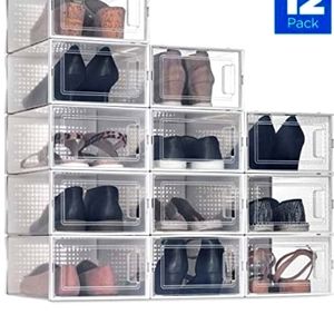 12 pack clear stackable shoe organizers/cases